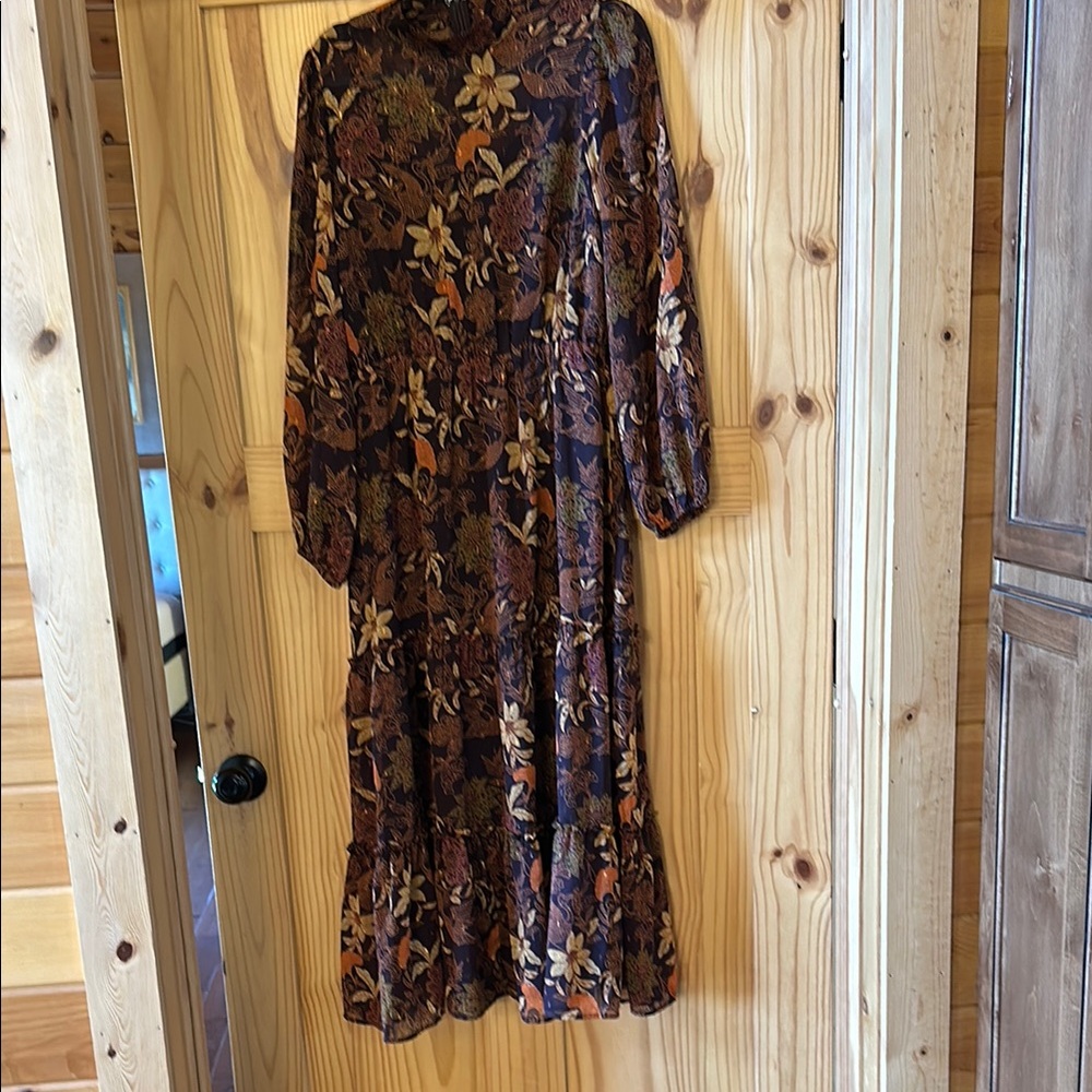 Chic Brown and Orange Long Sleeve Dress